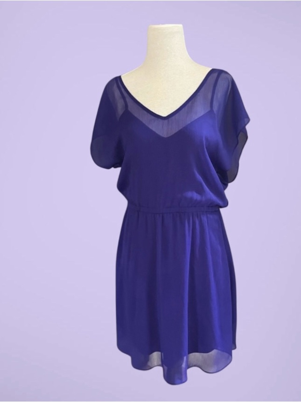 Express Vibrant Royal Purple Chiffon Sheer Overlay Mini Dress Size Small